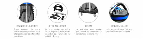 ASPIRADORA POLVO/AGUA LUSTER 585 80L 3 MOTORES - Imagen 3