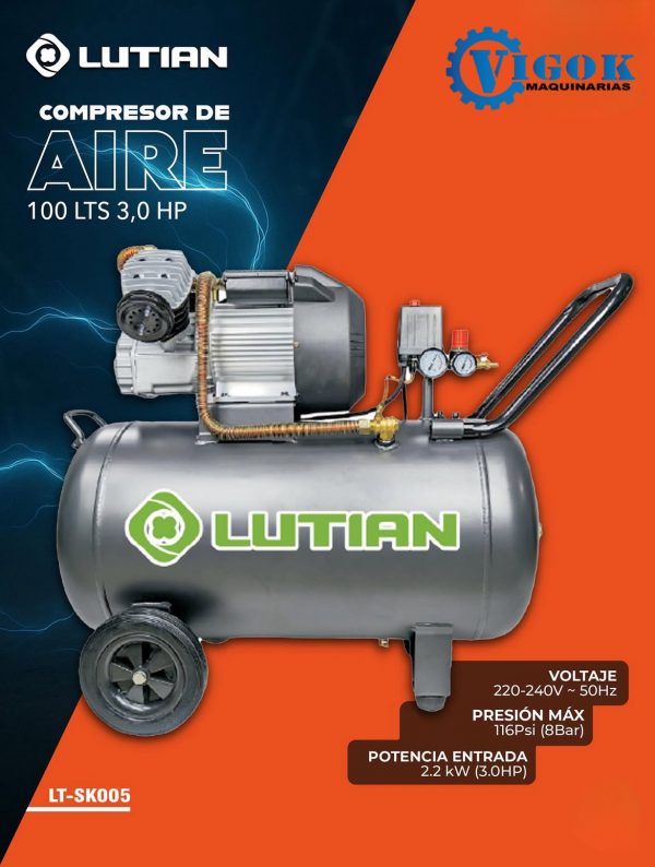 COMPRESOR DE AIRE 100 LTS 3,0 HP LUTIAN