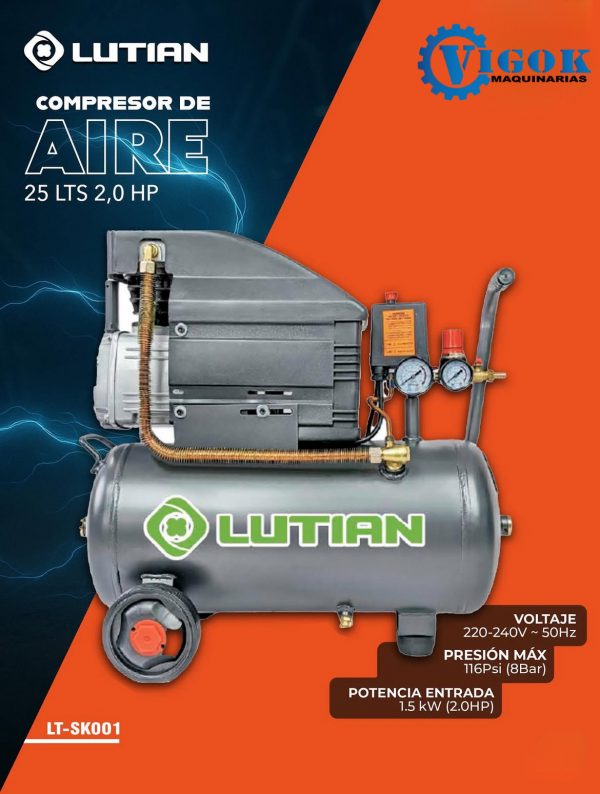 COMPRESOR DE AIRE 25 LTS 2,0 HP LUTIAN